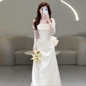 Off-shoulder Light Wedding Dress Bridal Simple Lace Dress