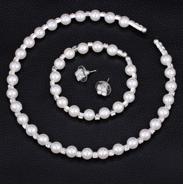 Bridal bridal accessories 8MM handmade pearls, Rhinestone necklaces, necklaces, bracelets, earrings, three sets of suits - Image 2