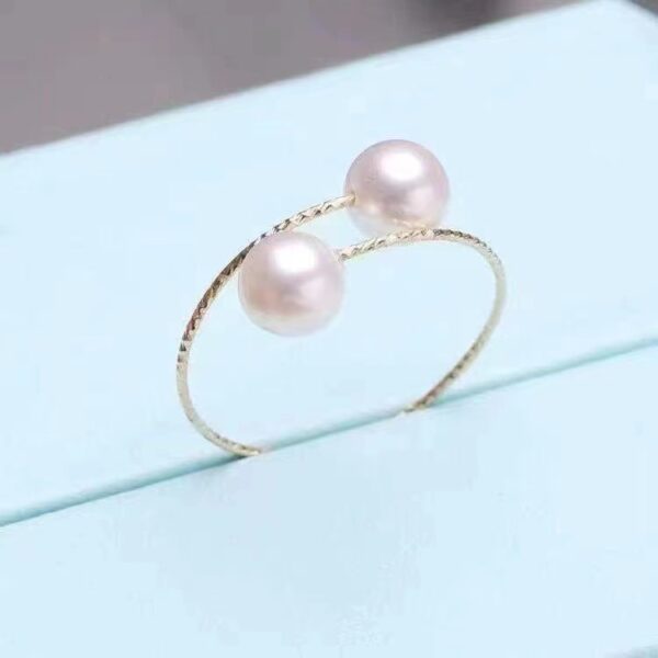 18k Gold Pearl Elastic Ring Au750 Color Gold Adjustable - Image 3