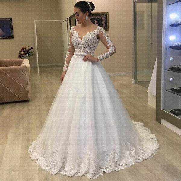 Applique Long Sleeve Wedding Dress Wedding Dress Bridal Gown - Image 4