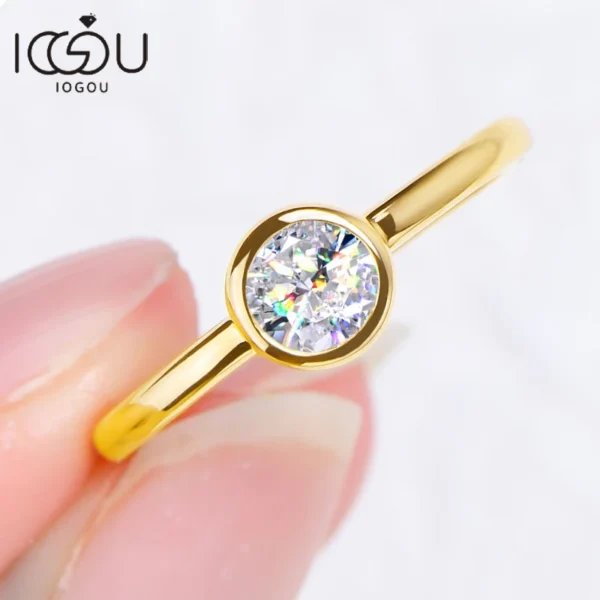 IOGOU 18K Gold Plated Solitaire Ring 0.5CT Bezel Moissanite Rings for Women Real Silver 925 sterling Promise Engagement Jewelry - Image 2