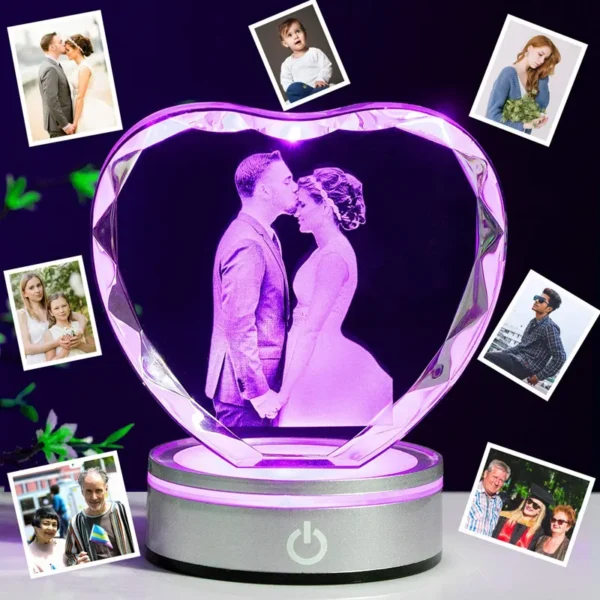 Personalized Crystal Photo Frame with LED Stand 2D Laser Etched Wedding Anniversary Birthday Gifts for Girlfriend Couple Him Her - Image 2