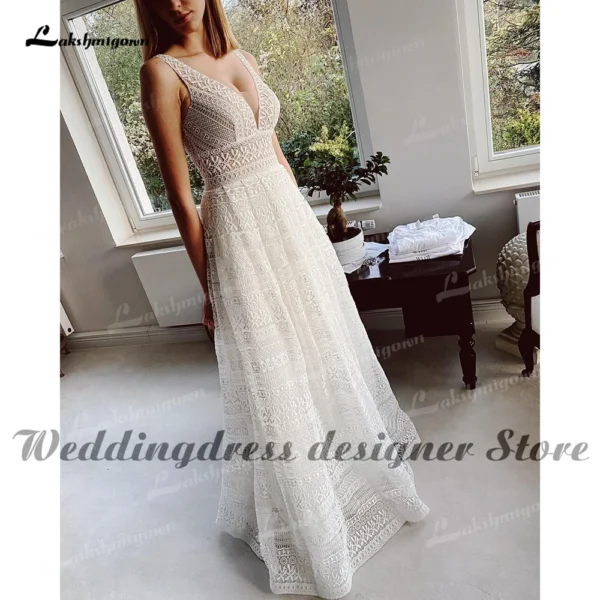 Plus Size Lace Wedding Dresses vestido de novia Boho Bridal Gowns V Neck Backless Elegant Beach A-Line Bridal Dresses - Image 2