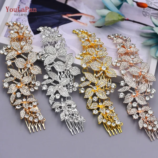 TOPQUEEN Indian Bridal Hair Accessories Alloy Flower Bridal Crowns and Tiaras Silver Hair Pieces Wedding Hair Jewelry HP301 - Image 2