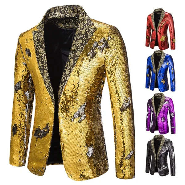 Men Blazer Shiny Sequin Shawl Collar suit Men Wedding Groom Singer Prom Glitter Suit Jacket DJ Club Stage Men suit - Image 2