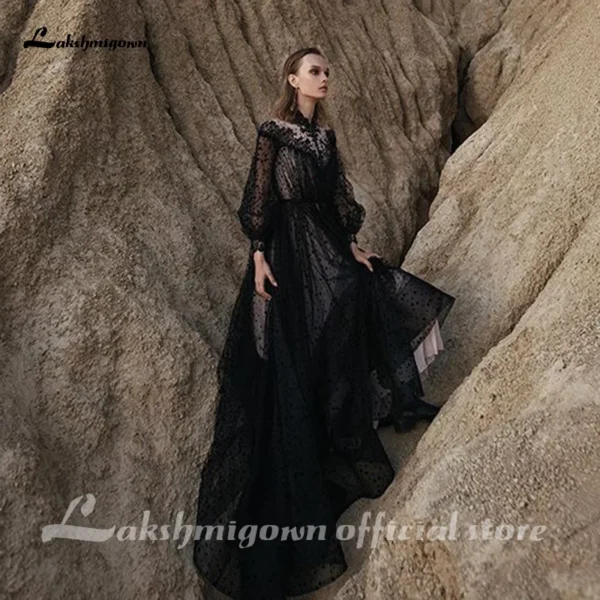 Bohemia Black Gothic Wedding Dresses Lace Country Bridal Gown Cheap Ruffles Long Sleeve robes de mariée Cheap Bridal Dresses - Image 4