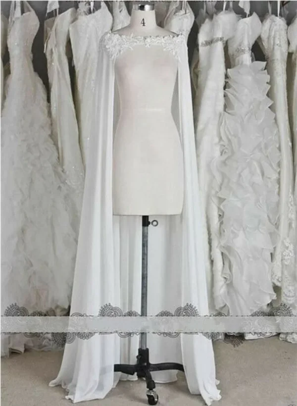 White chiffon cloak bridal lace coat bridal cloak bridal dress cloak - Image 2