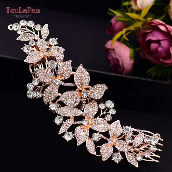 TOPQUEEN Indian Bridal Hair Accessories Alloy Flower Bridal Crowns and Tiaras Silver Hair Pieces Wedding Hair Jewelry HP301 - Image 7