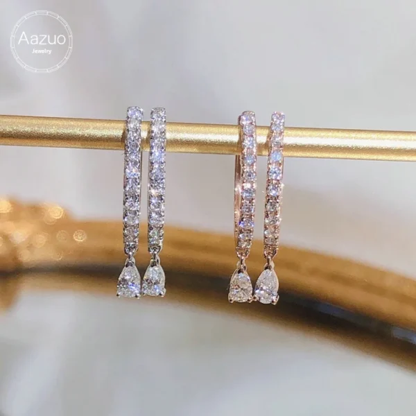 Aazuo Real 18K White Gold Rose Gold Real Diamonds 0.30ct Water Drop Ring Earrings gifted for Women Wedding Party Au750