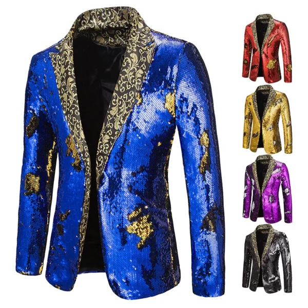 Men Blazer Shiny Sequin Shawl Collar suit Men Wedding Groom Singer Prom Glitter Suit Jacket DJ Club Stage Men suit - Image 3