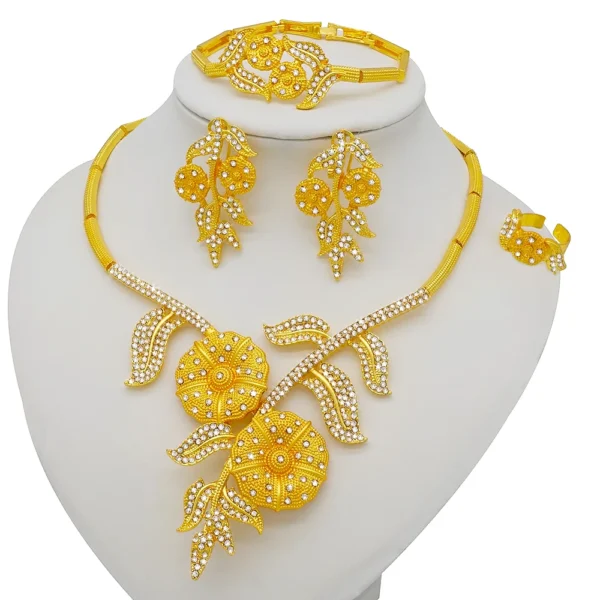 Dubai Jewelry Sets Gold Color Necklace & Earring Set For Women African France Wedding Party Jewelery Ethiopia Bridal Gifts - Image 13