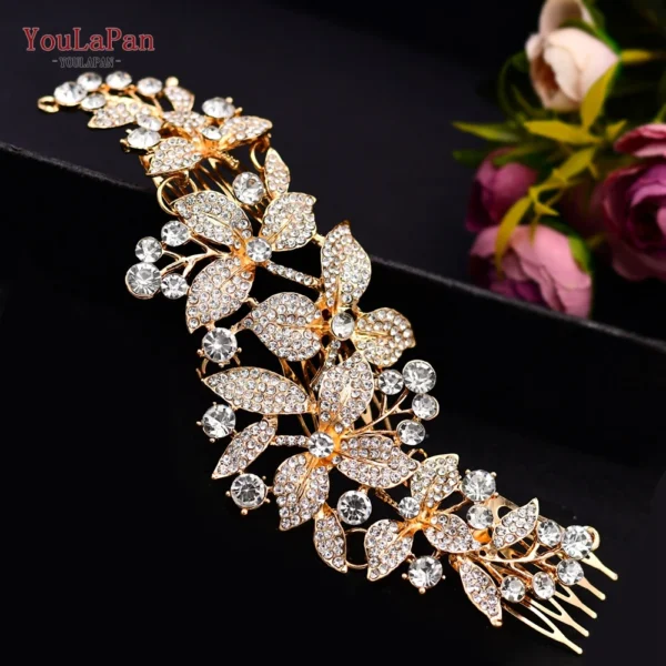 TOPQUEEN Indian Bridal Hair Accessories Alloy Flower Bridal Crowns and Tiaras Silver Hair Pieces Wedding Hair Jewelry HP301 - Image 18