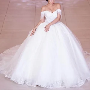 Luxury Beaded Lace Wedding Dresses Gorgeous Off Shoulder Tulle Bridal Wedding Gowns Sweetheart Princess Bridal Dress 2022