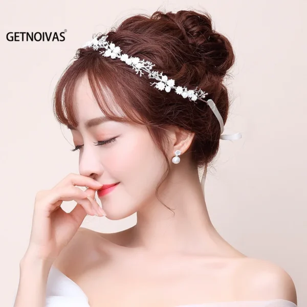 GETNOIVAS Bridal Gold/Silver Color Flower Ribbon Hairband Headband Women Headpiece Tiara Wedding Bridal Hair Jewelry Accessories - Image 2