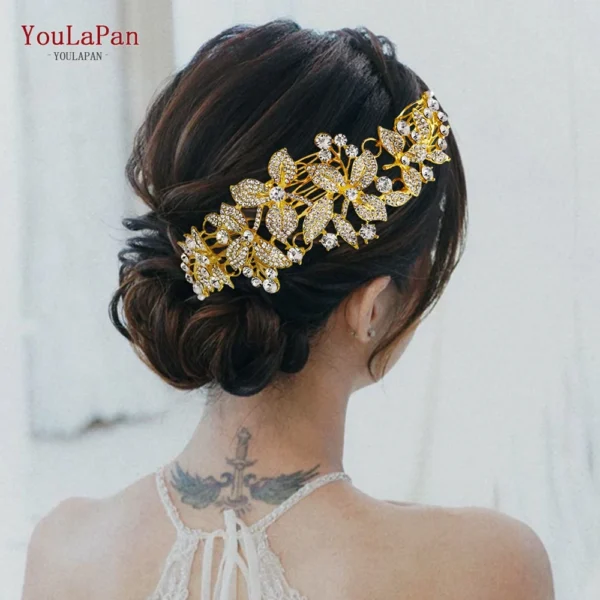 TOPQUEEN Indian Bridal Hair Accessories Alloy Flower Bridal Crowns and Tiaras Silver Hair Pieces Wedding Hair Jewelry HP301 - Image 4