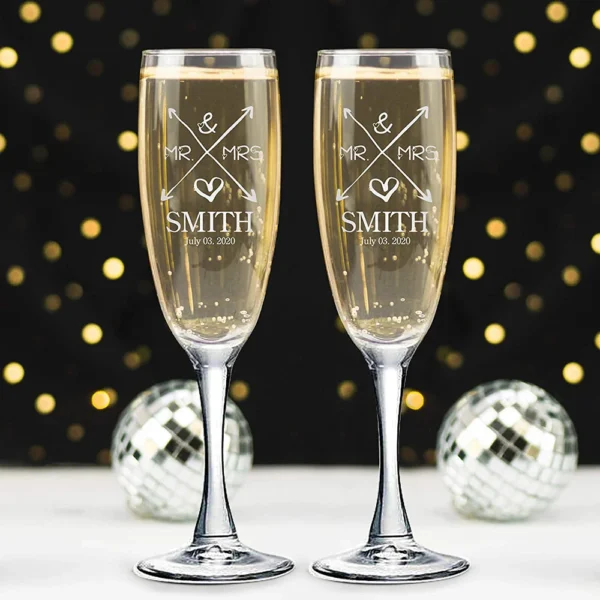 Personalized Champagne Flute Wedding Party Mr and Mrs Champagne Glasses Anniversary Gift for Couple New Years Celebration - Image 2