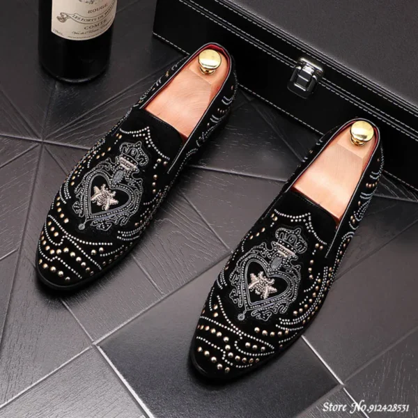 New Fashion Men Pointed Rivet Embroidery Rhinestone Casual Oxford Shoes Wedding Groom Driving Homecoming Business Footwear - Image 5