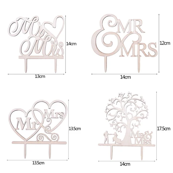 1Pc Hollow Wooden Letter Love Just Married Mr&Mrs Cake Topper Bride and Groom Wedding Cake Topper Engagement Gifts Cake Decor - Image 6