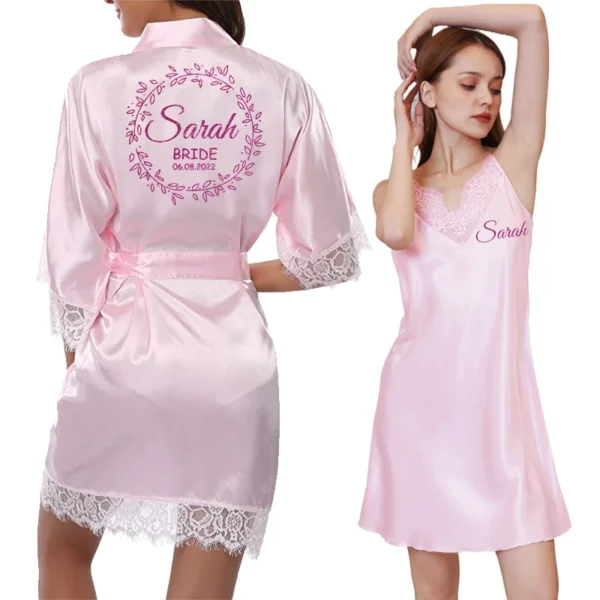 Personalized Date Name Lace Pajamas Set Women Wedding Bride Bridesmaid Robes Gown Bridal Party Gifts Wedding Pajamas set - Image 4