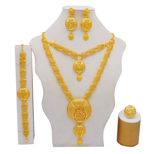 Dubai Jewelry Sets Gold Color Necklace & Earring Set For Women African France Wedding Party Jewelery Ethiopia Bridal Gifts - Image 15