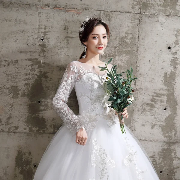 Customized Wedding Dress Style Bride Plus Size Flower Wedding Dresses Dreamy Full-sleeve Bridal Lace Up Dresses Ball Gowns - Image 3