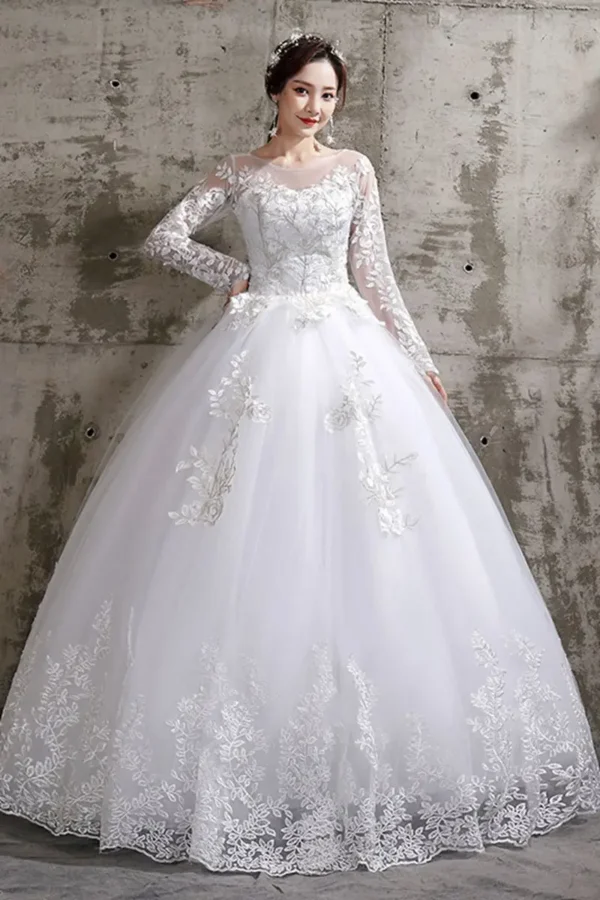 Customized Wedding Dress Style Bride Plus Size Flower Wedding Dresses Dreamy Full-sleeve Bridal Lace Up Dresses Ball Gowns - Image 6