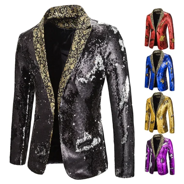 Men Blazer Shiny Sequin Shawl Collar suit Men Wedding Groom Singer Prom Glitter Suit Jacket DJ Club Stage Men suit - Image 4