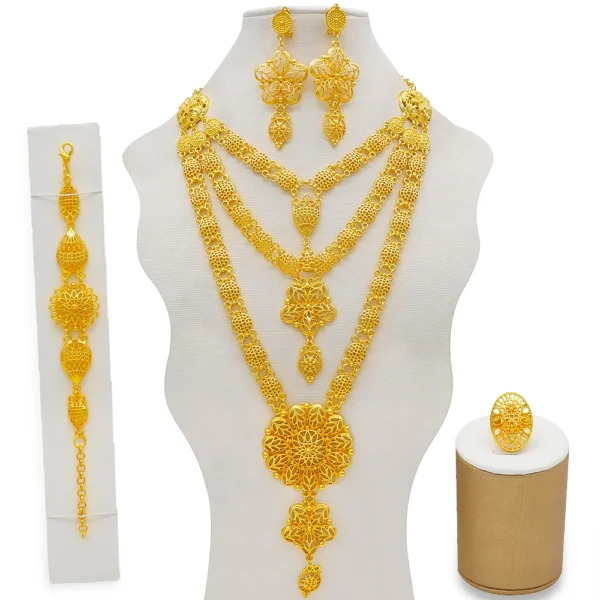 Dubai Jewelry Sets Gold Color Necklace & Earring Set For Women African France Wedding Party Jewelery Ethiopia Bridal Gifts - Image 7