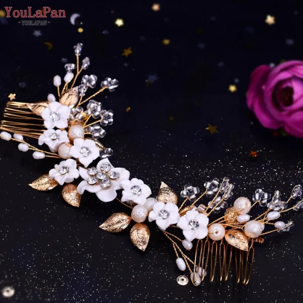 TOPQUEEN Indian Bridal Hair Accessories Alloy Flower Bridal Crowns and Tiaras Silver Hair Pieces Wedding Hair Jewelry HP301 - Image 14