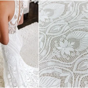 Guipure boho bridal lace, Boho wedding dress fabrics, Crochet lace fabric, bridal embroidered lace fabric, wedding dress lace