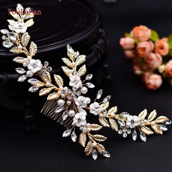 TOPQUEEN Indian Bridal Hair Accessories Alloy Flower Bridal Crowns and Tiaras Silver Hair Pieces Wedding Hair Jewelry HP301 - Image 10