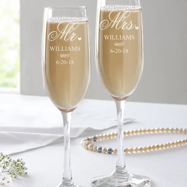 Personalized Champagne Flute Wedding Party Mr and Mrs Champagne Glasses Anniversary Gift for Couple New Years Celebration - Image 3