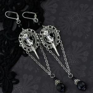 Grim, Gothic Raven Earrings | Elegant Gothic Earrings, Long Raven Earrings, Raven Skull Earrings, Gothic Raven Earrings