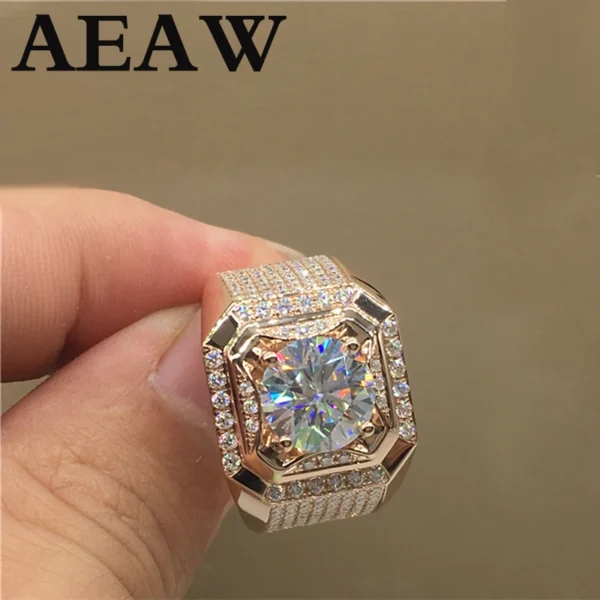 100% Real 18K  Au750 Gold Moissanite Man Ring Round Shape 2ct D Color Top Quality Engagement Wedding Ring - Image 3