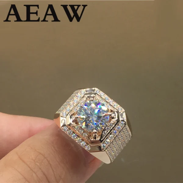 100% Real 18K  Au750 Gold Moissanite Man Ring Round Shape 2ct D Color Top Quality Engagement Wedding Ring - Image 2