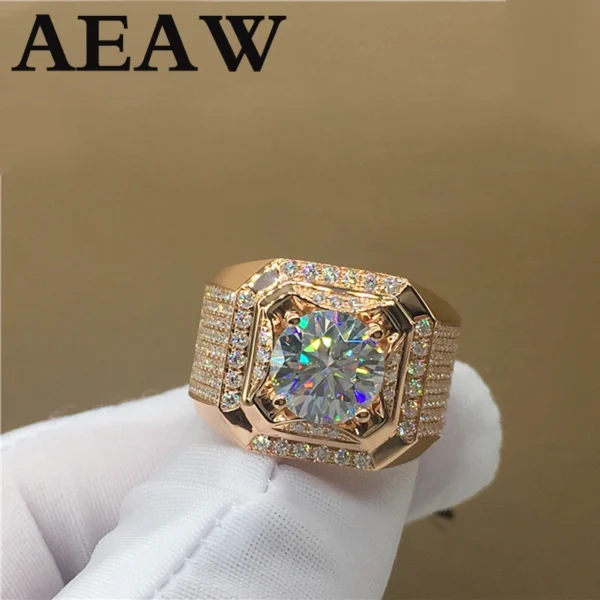 100% Real 18K  Au750 Gold Moissanite Man Ring Round Shape 2ct D Color Top Quality Engagement Wedding Ring - Image 4