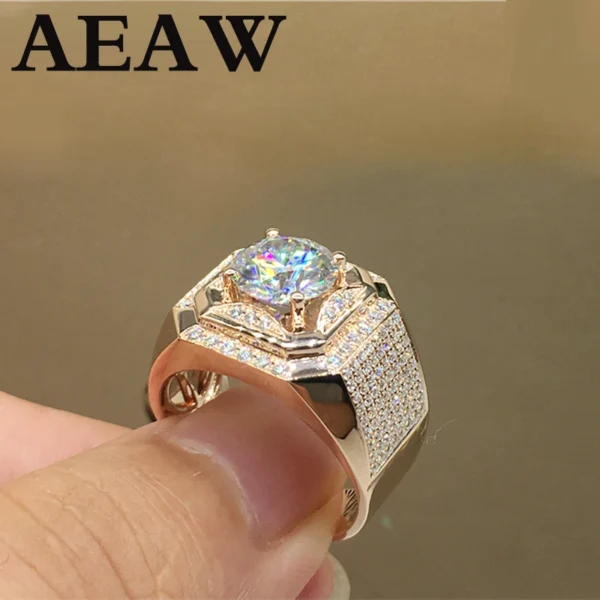 100% Real 18K  Au750 Gold Moissanite Man Ring Round Shape 2ct D Color Top Quality Engagement Wedding Ring - Image 5