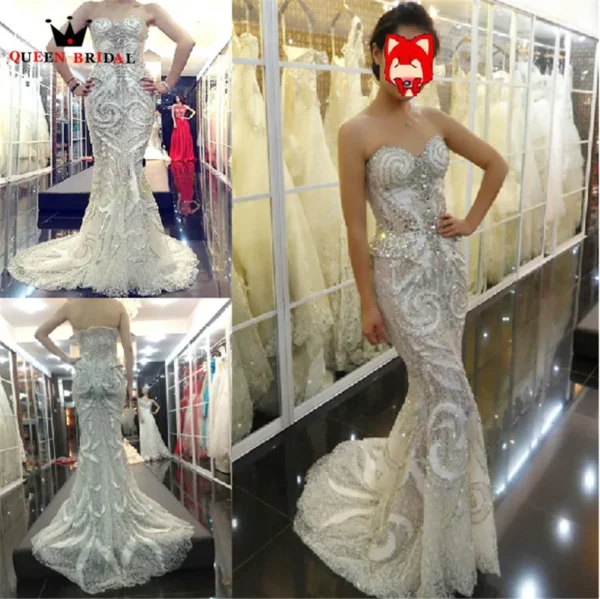 QUEEN BRIDAL 100% Real Photo Sexy Wedding Dresses Mermaid Crystal Beading Sequined Luxury Vintage Bridal Gowns Custom Made RT01M - Image 2