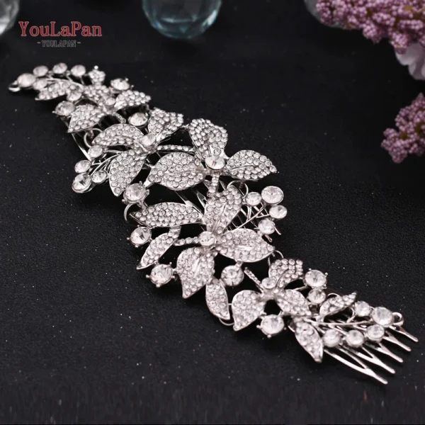 TOPQUEEN Indian Bridal Hair Accessories Alloy Flower Bridal Crowns and Tiaras Silver Hair Pieces Wedding Hair Jewelry HP301 - Image 11