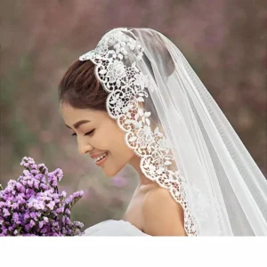 Ivory Bridal Veils Lace Applique Edge Wedding Veils Bridal Accessories Chapel With Comb