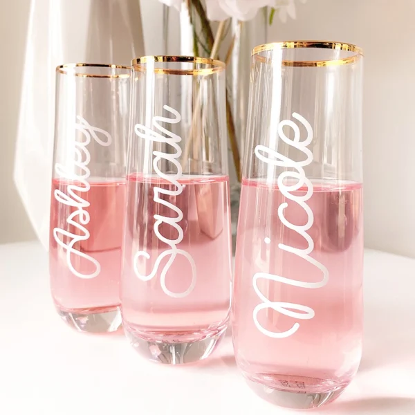 Personalized Bridal Party Gift Stemless Champagne Glass Valentines Day Decor Glasses Wedding Favor Bridesmaid Champagne Flutes - Image 2