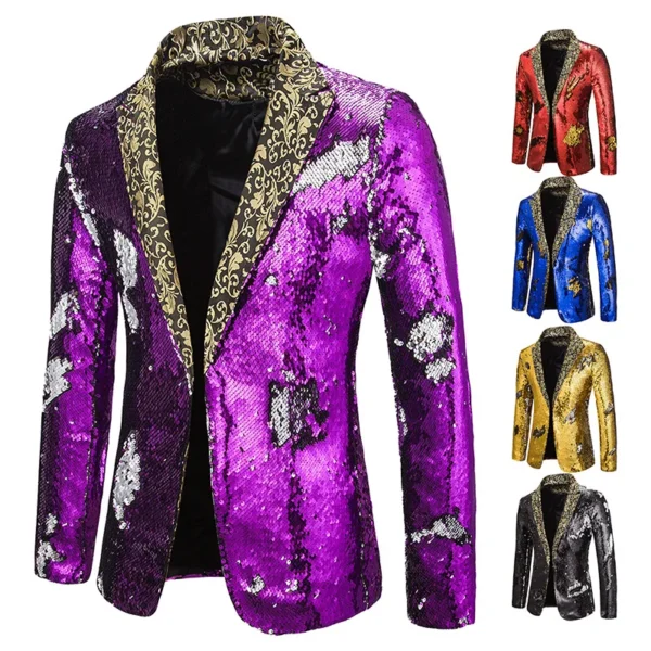 Men Blazer Shiny Sequin Shawl Collar suit Men Wedding Groom Singer Prom Glitter Suit Jacket DJ Club Stage Men suit - Image 5