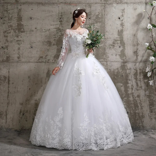 Customized Wedding Dress Style Bride Plus Size Flower Wedding Dresses Dreamy Full-sleeve Bridal Lace Up Dresses Ball Gowns - Image 2