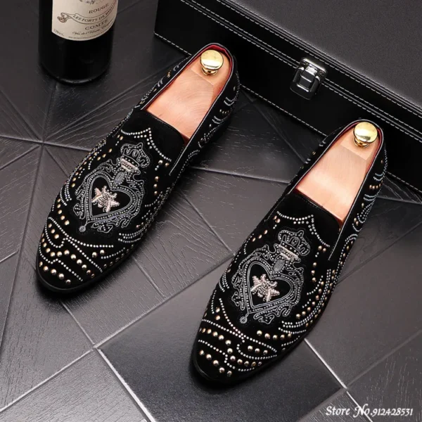 New Fashion Men Pointed Rivet Embroidery Rhinestone Casual Oxford Shoes Wedding Groom Driving Homecoming Business Footwear - Image 9