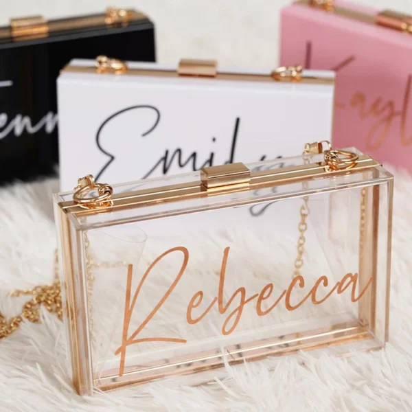 Personalized Acrylic Clutch Bridesmaid Gift Clear Crossbody Makeup Bag Bachelorette Party Favor Wedding Gifts For Guests - Image 2