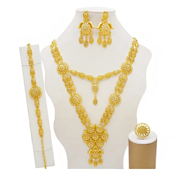 Dubai Jewelry Sets Gold Color Necklace & Earring Set For Women African France Wedding Party Jewelery Ethiopia Bridal Gifts - Image 8