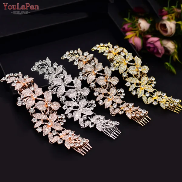 TOPQUEEN Indian Bridal Hair Accessories Alloy Flower Bridal Crowns and Tiaras Silver Hair Pieces Wedding Hair Jewelry HP301 - Image 5