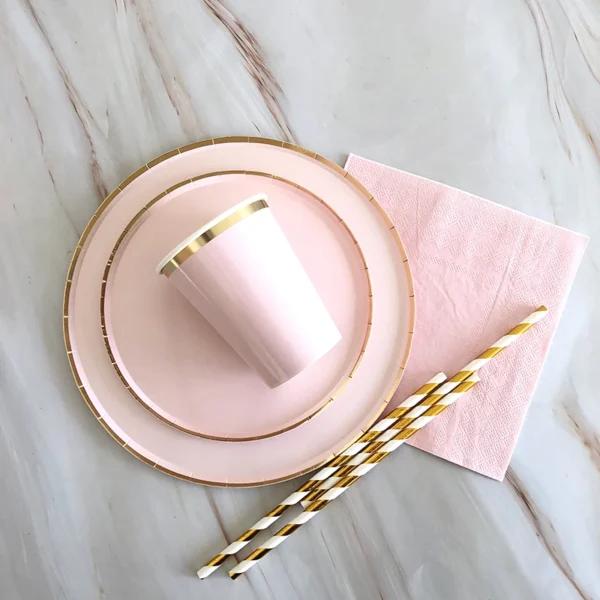 Pink Gold Party Disposable Tableware Champagne Paper Cup Plate Straw Napkins Birthday Carnival Wedding Decor Kids Party Supplies - Image 3