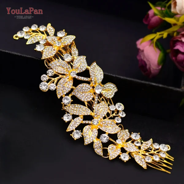 TOPQUEEN Indian Bridal Hair Accessories Alloy Flower Bridal Crowns and Tiaras Silver Hair Pieces Wedding Hair Jewelry HP301 - Image 8