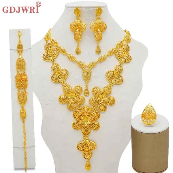 Dubai Jewelry Sets Gold Color Necklace & Earring Set For Women African France Wedding Party Jewelery Ethiopia Bridal Gifts - Image 5